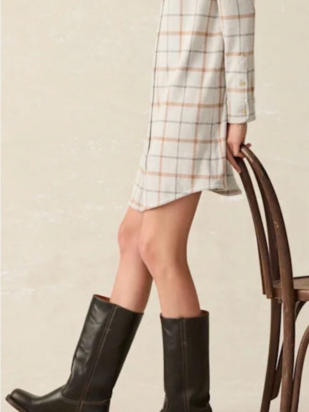 Faherty Legend Sweater Dress in Cream / Grey/Tan windowpane- worn once - Medium - Picture 5 of 11